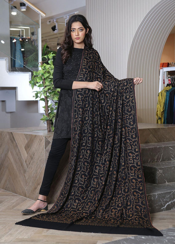 Sanaulla Exclusive Range  Pashmina  Mama D-20 Black 01 - Women Shawls