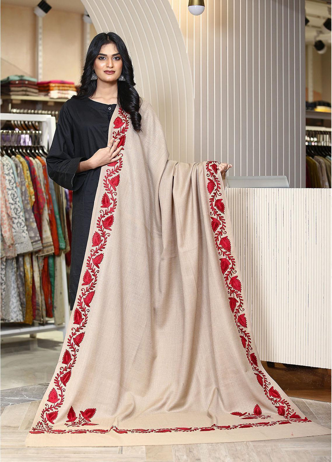 Sanaulla Exclusive Range  Pashmina  Mama D-40 Brown 01 - Women Shawls