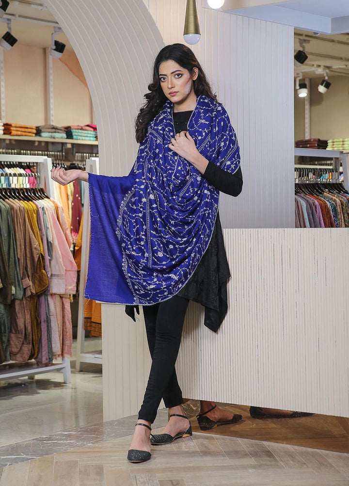 Sanaulla Exclusive Range  Pashmina  Mama D-20 Royal Blue - Women Shawls