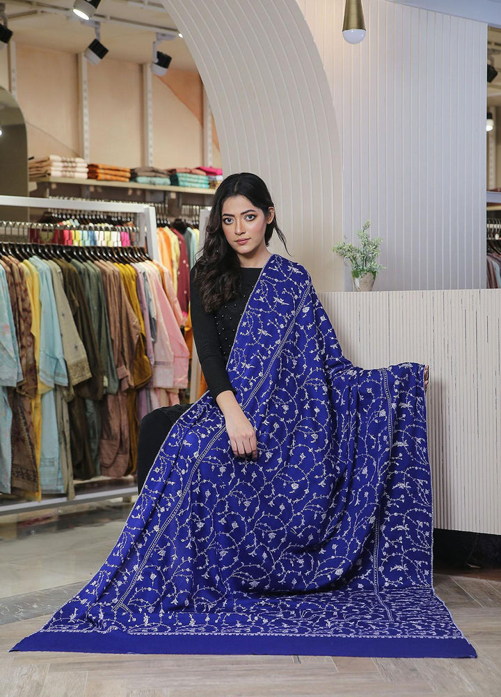 Sanaulla Exclusive Range  Pashmina  Mama D-20 Royal Blue - Women Shawls