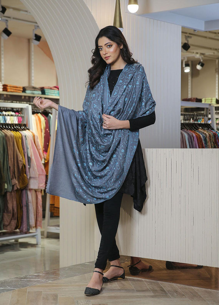 Sanaulla Exclusive Range  Pashmina  Mama D-20 Grey - Women Shawls