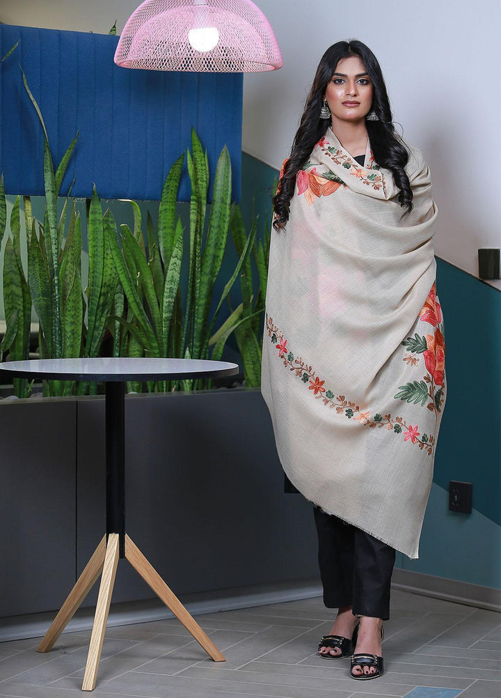 Sanaulla Exclusive Range  Pashmina  Mama D-41 Fawn 01 - Women Shawls
