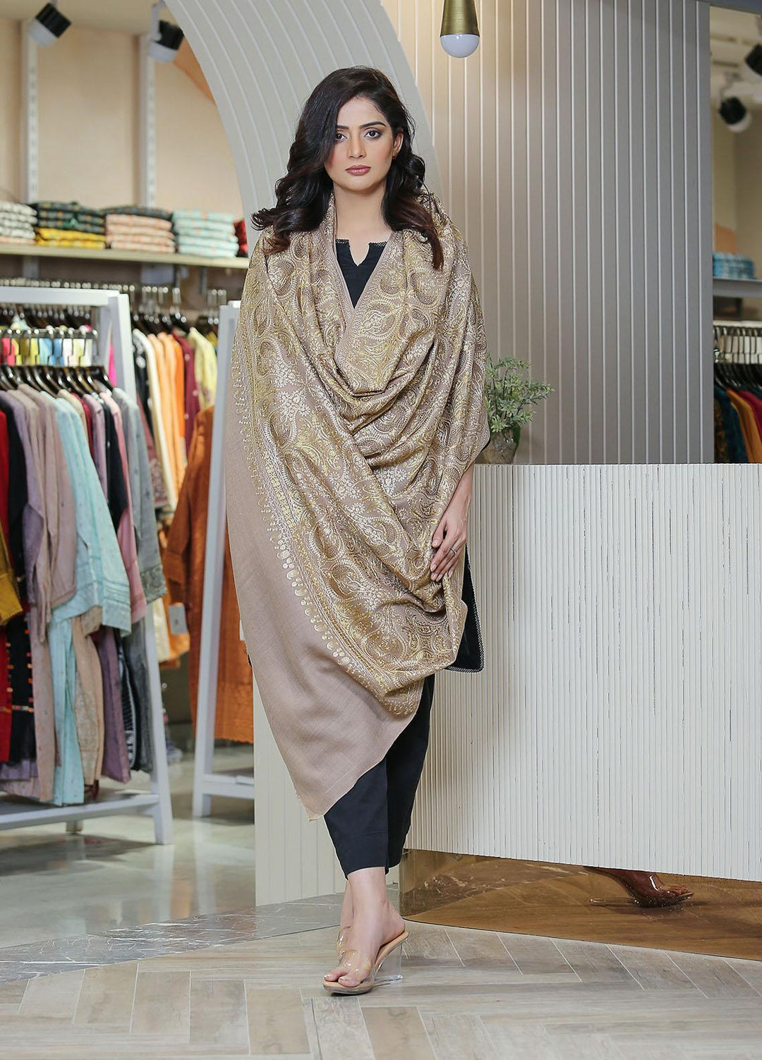 Sanaulla Exclusive Range  Pashmina  KPS 781 D-31 Brown - Women Shawls