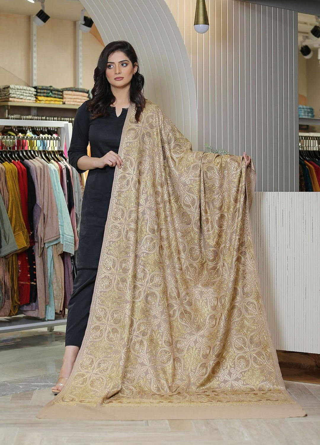 Sanaulla Exclusive Range  Pashmina  KPS 781 D-31 Brown - Women Shawls