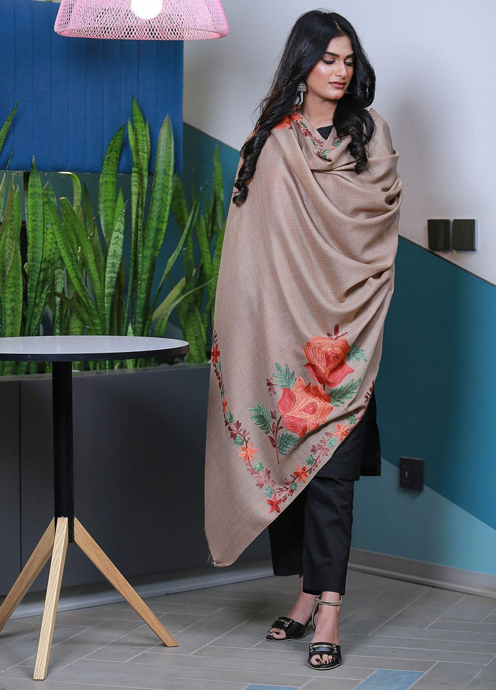 Sanaulla Exclusive Range  Pashmina  Mama D-41 L Brown 01 - Women Shawls