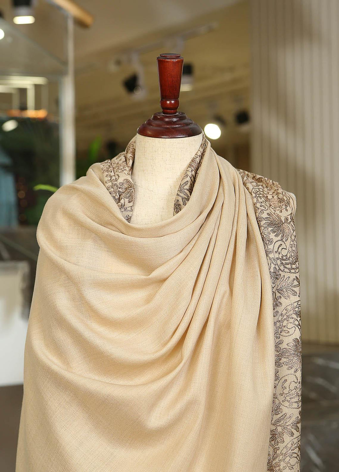Sanaulla Exclusive Range  Pashmina  D-34 Fawn - Women Shawls