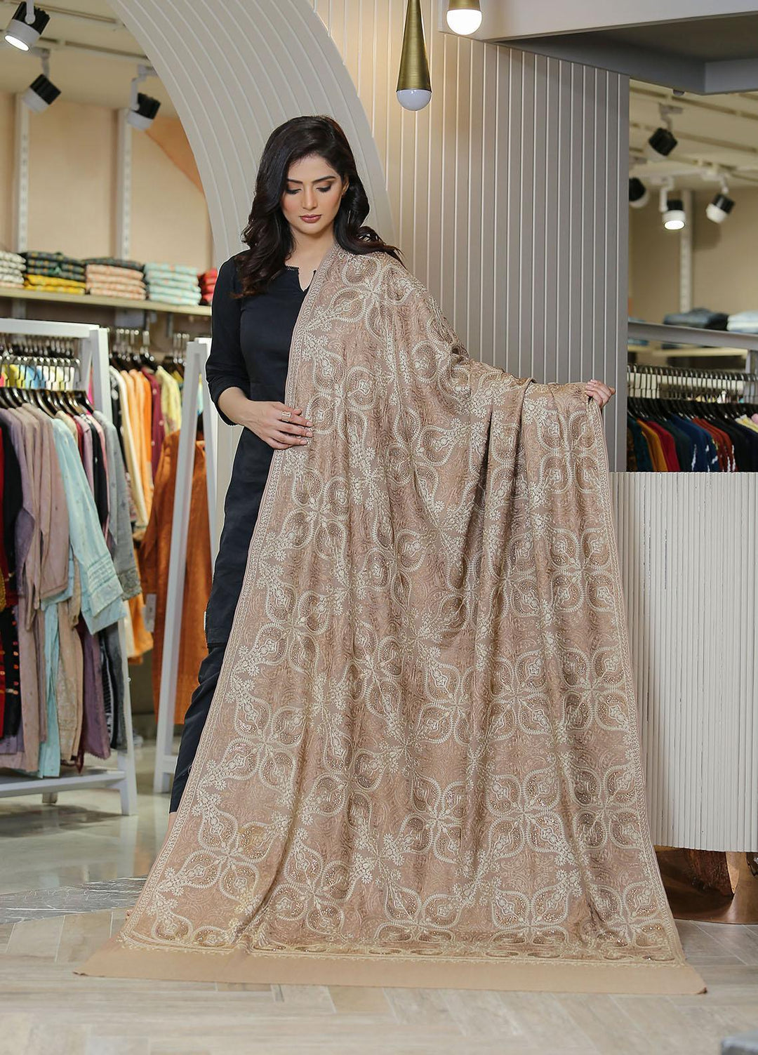 Sanaulla Exclusive Range  Pashmina  KPS 781 D-31 Brown 1 - Women Shawls