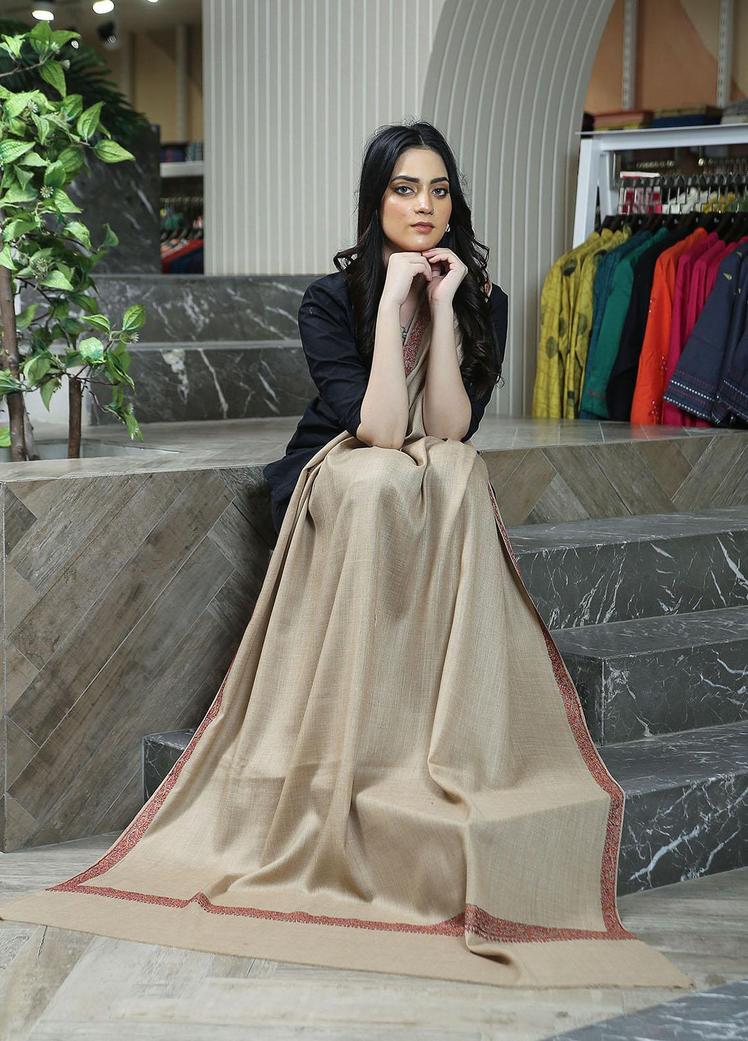 Sanaulla Exclusive Range  Pashmina  Mama D-44 L Brown 05 - Women Shawls