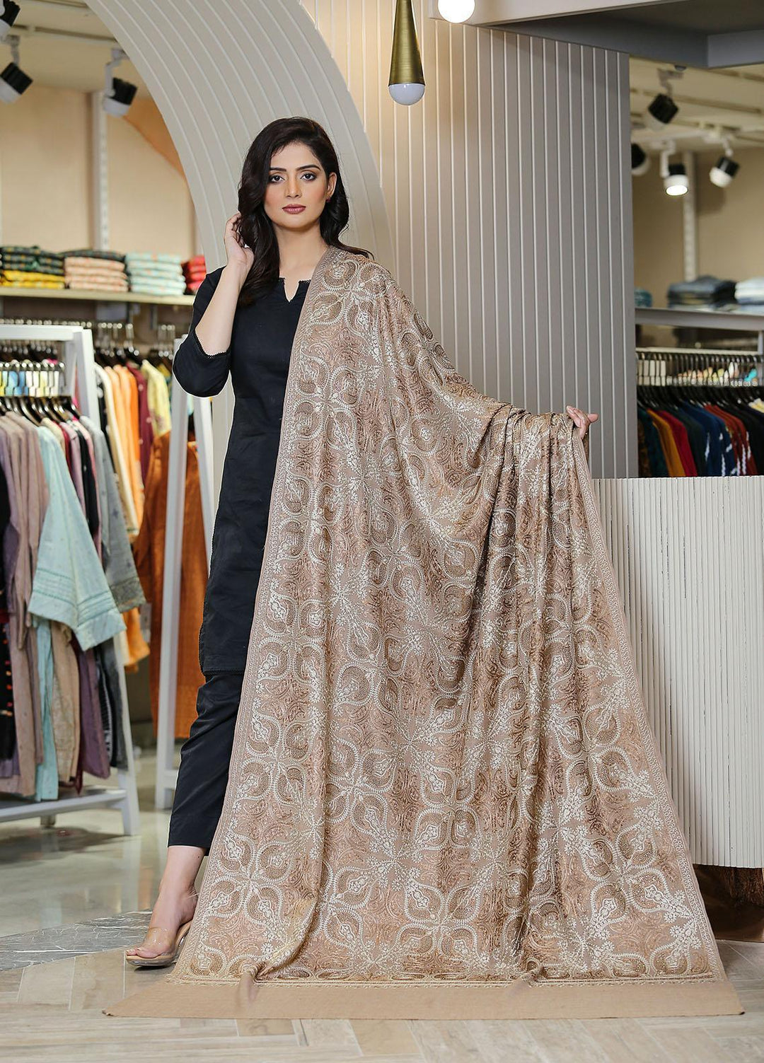 Sanaulla Exclusive Range  Pashmina  KPS 781 D-31 Brown 2 - Women Shawls