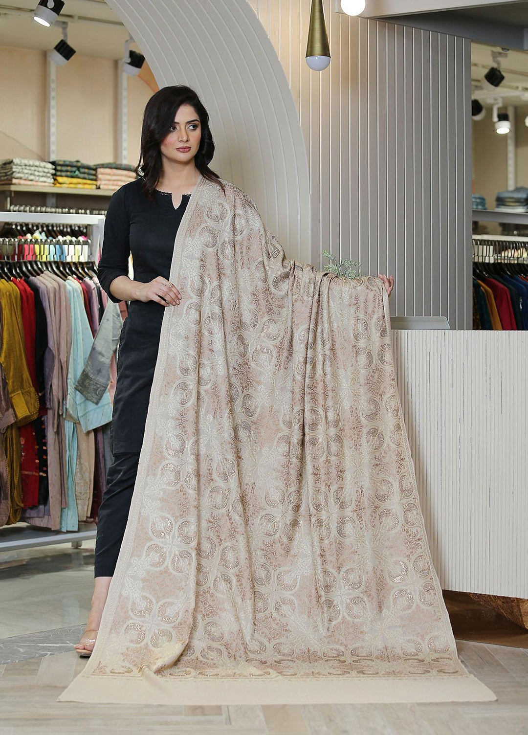 Sanaulla Exclusive Range  Pashmina  KPS 781 D-31 Fawn - Women Shawls