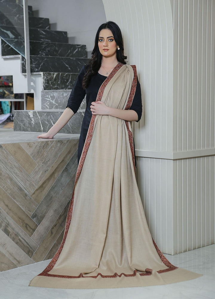 Sanaulla Exclusive Range  Pashmina  Mama D-45 Fawn 01 - Women Shawls