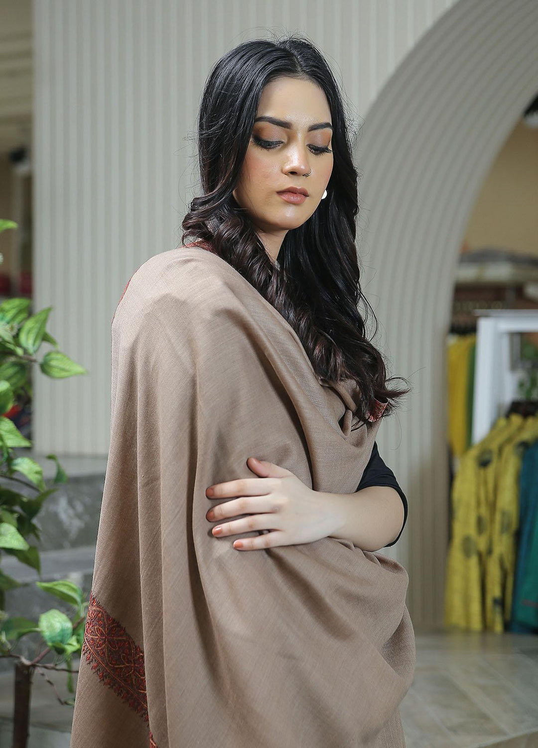 Sanaulla Exclusive Range  Pashmina  Mama D-45 D Brown 01 - Women Shawls