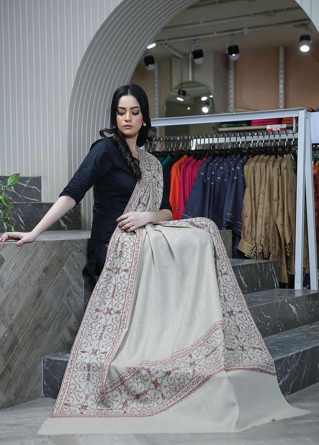 Sanaulla Exclusive Range  Pashmina  KPS 781 D-09 Fawn - Women Shawls