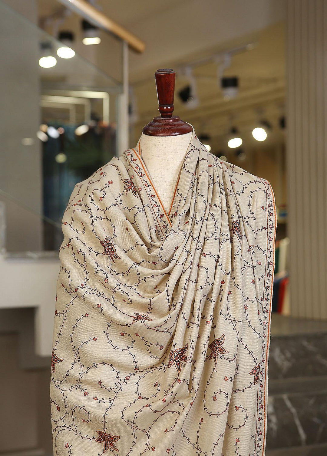 Sanaulla Exclusive Range  Pashmina  Mama D-46 Cream - Women Shawls