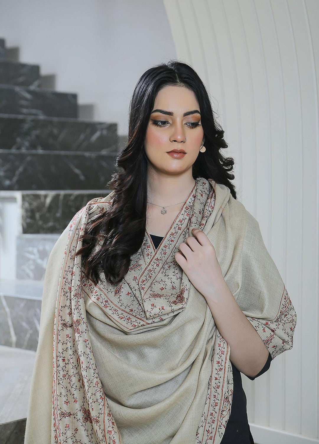 Sanaulla Exclusive Range  Pashmina  KPS 781 D-09 Fawn 2 - Women Shawls