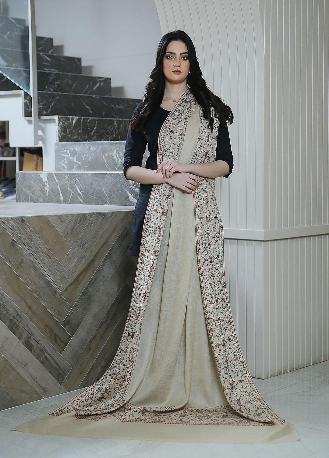 Sanaulla Exclusive Range  Pashmina  KPS 781 D-09 Fawn 2 - Women Shawls