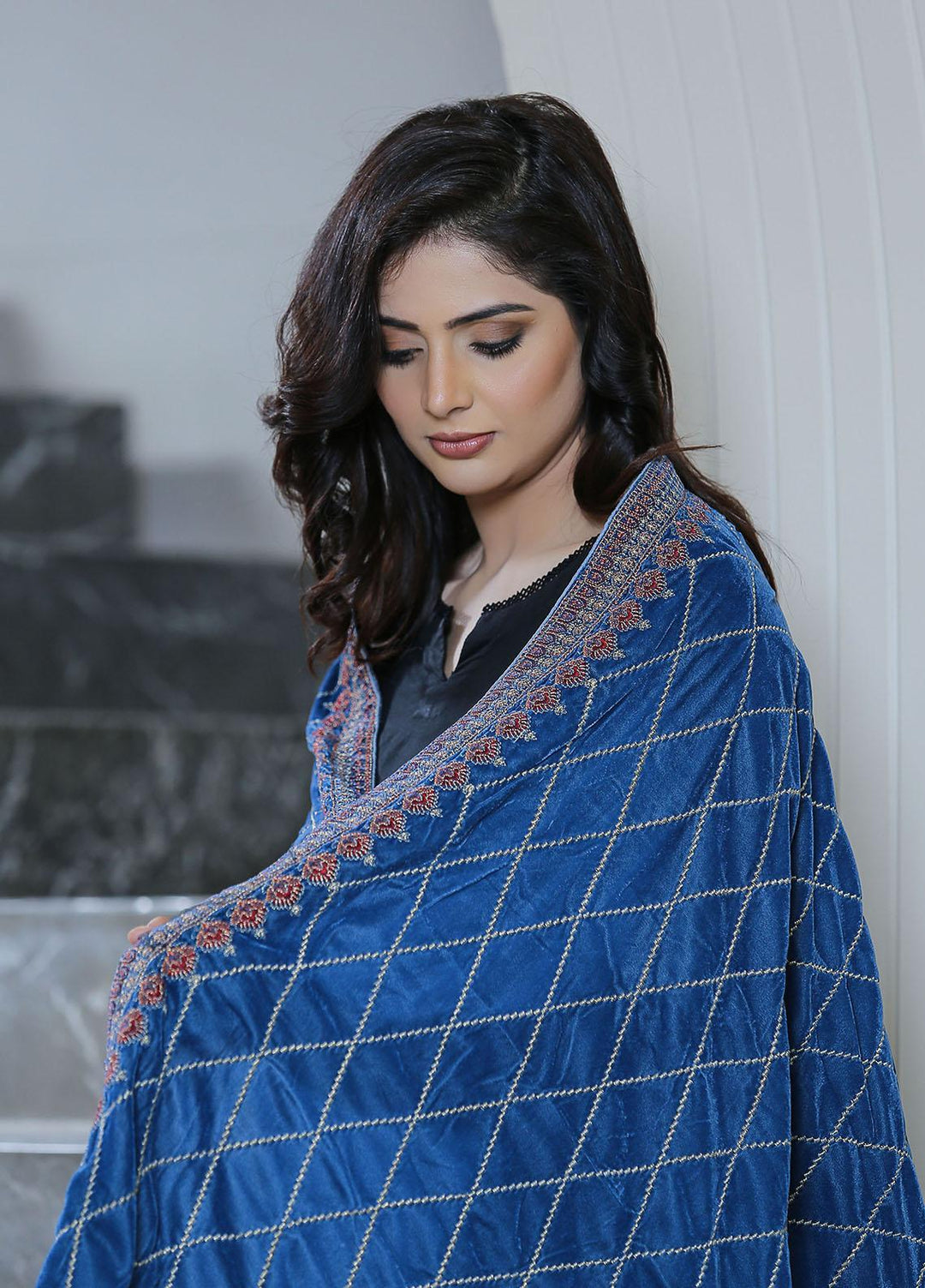 Sanaulla Exclusive Range  Pashmina  KPS 781 D-41 M Blue - Women Shawls