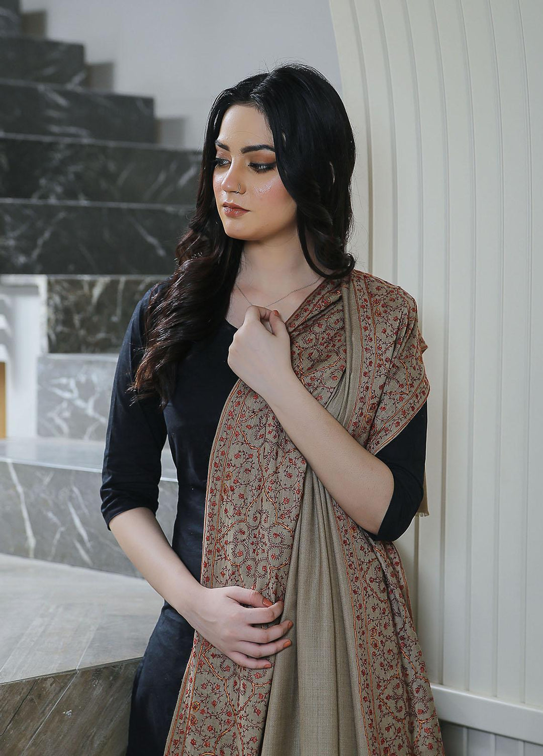 Sanaulla Exclusive Range  Pashmina  KPS 781 D-09 L Brown - Women Shawls