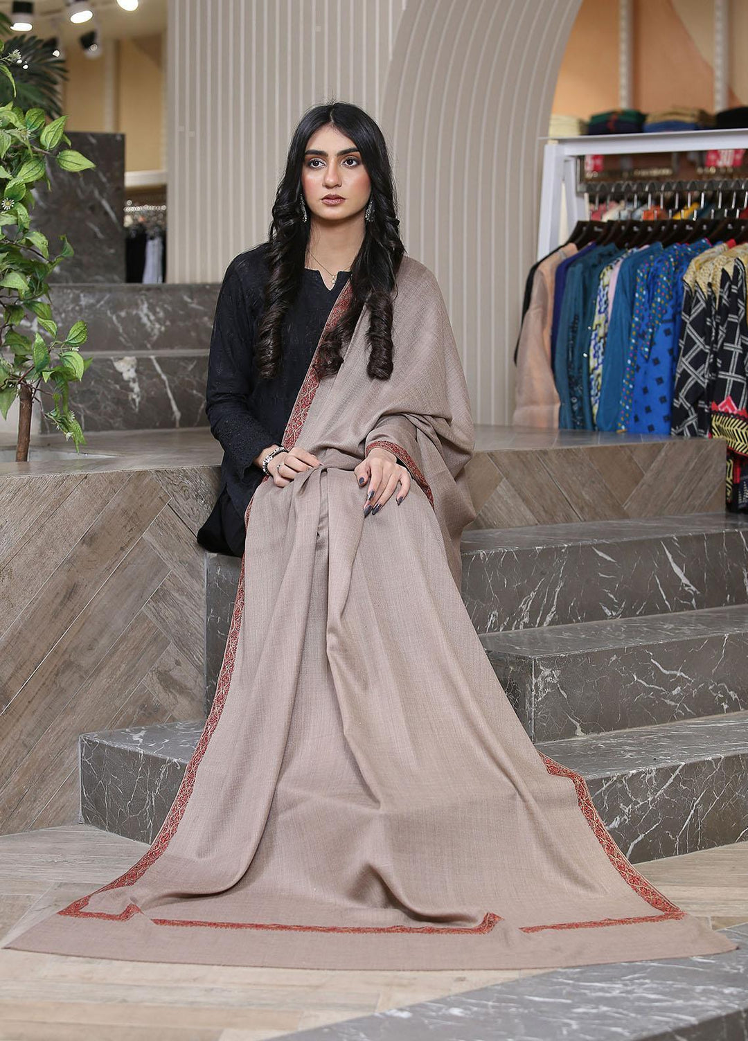 Sanaulla Exclusive Range  Pashmina  Mama D-44 L Brown 04 - Women Shawls