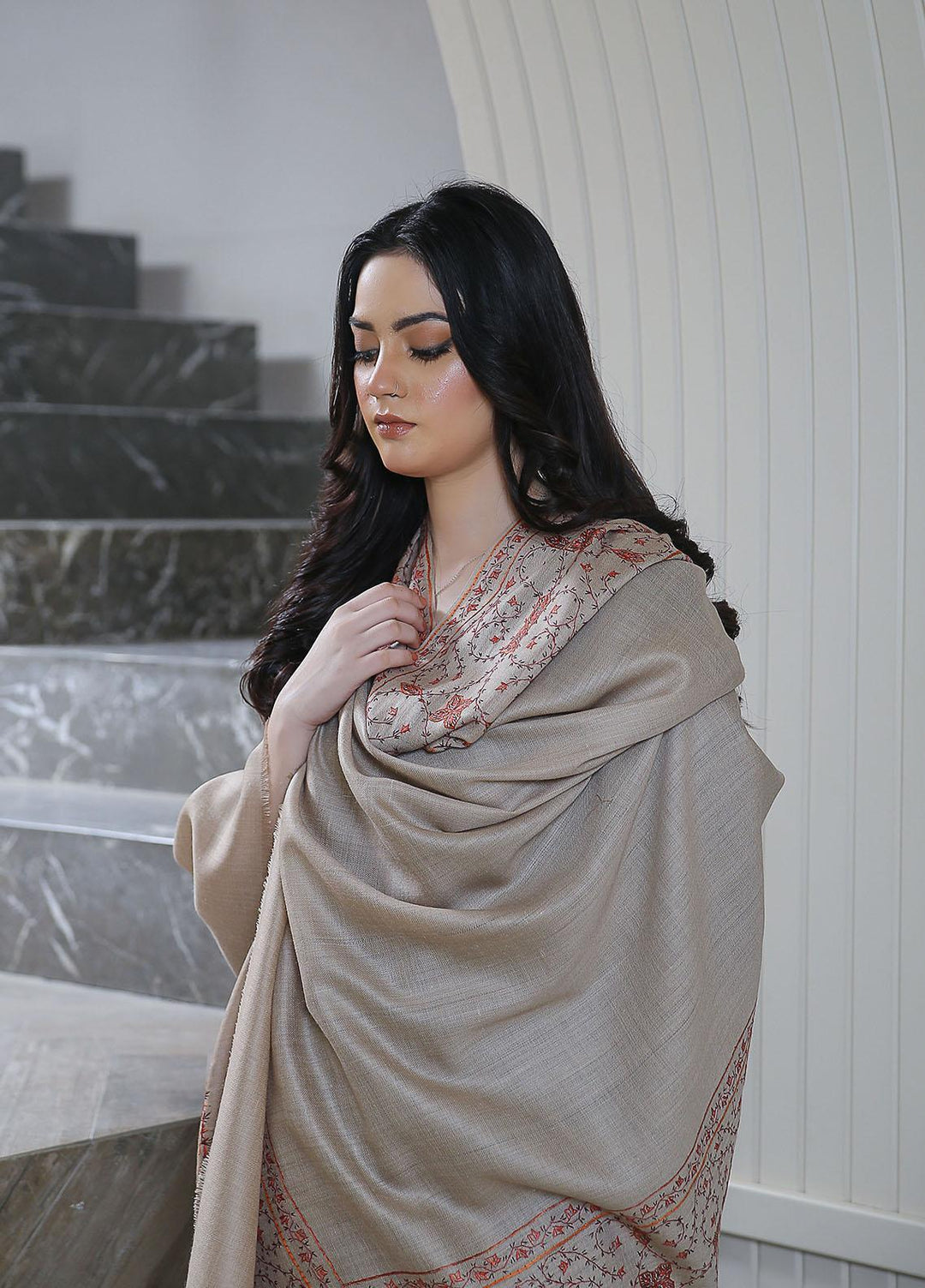 Sanaulla Exclusive Range  Pashmina  KPS 781 D-09 Brown - Women Shawls