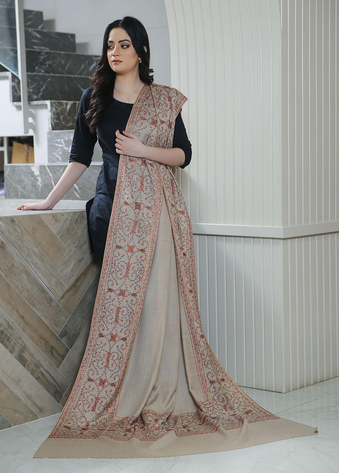 Sanaulla Exclusive Range  Pashmina  KPS 781 D-09 Brown - Women Shawls