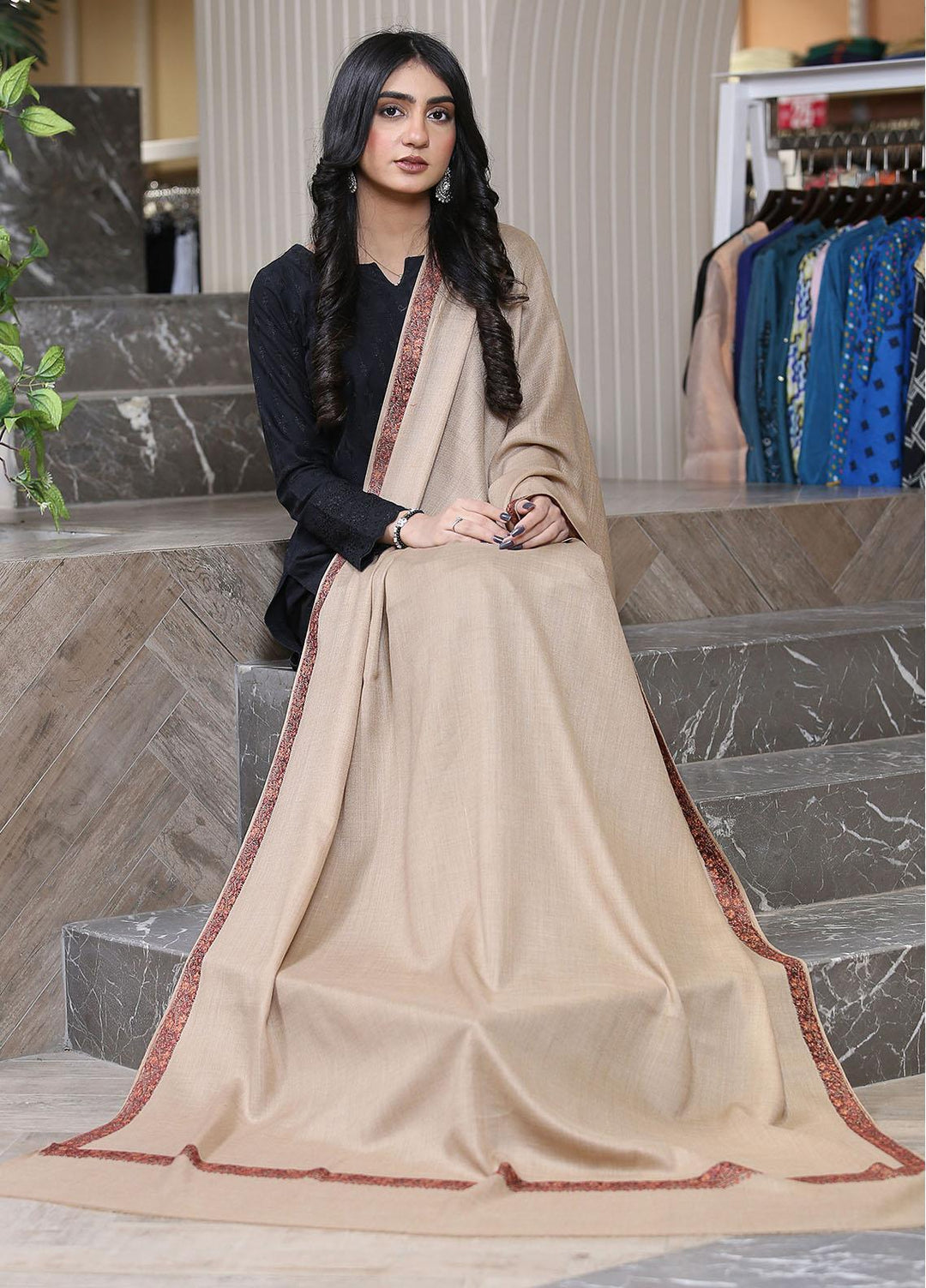 Sanaulla Exclusive Range  Pashmina  Mama D-44 L Brown 06 - Women Shawls