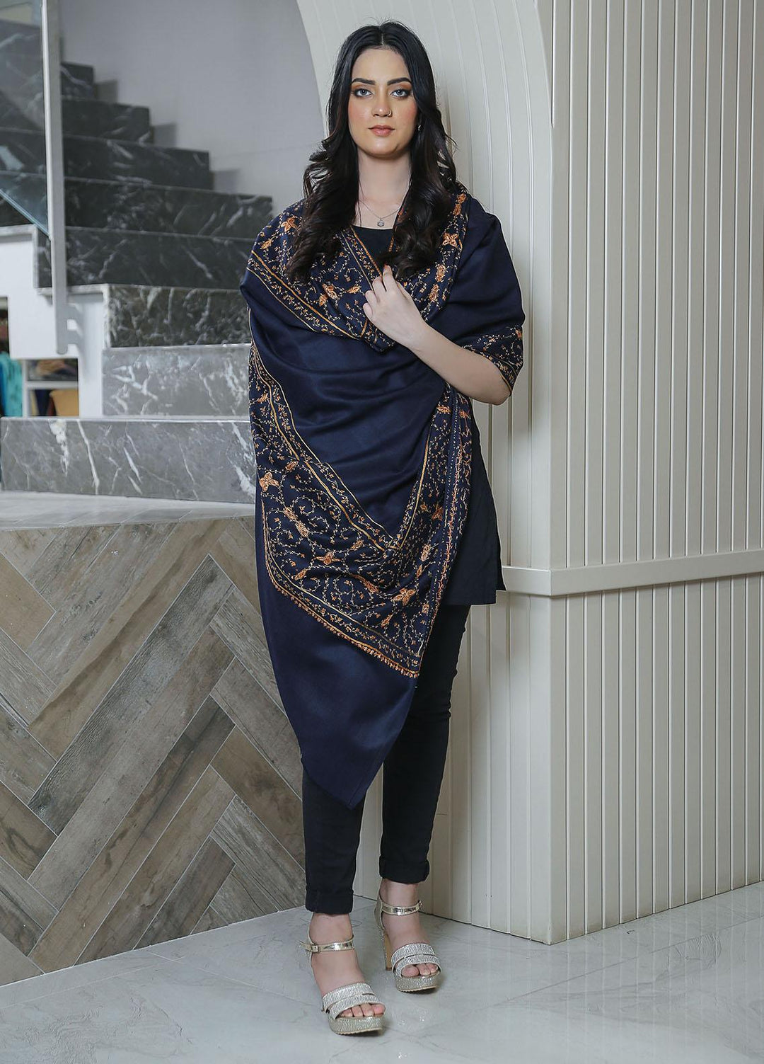 Sanaulla Exclusive Range  Pashmina  KPS 781 D-09 N Blue - Women Shawls