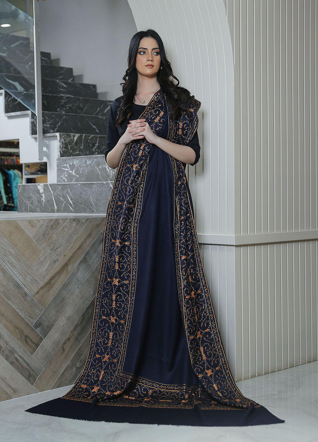 Sanaulla Exclusive Range  Pashmina  KPS 781 D-09 N Blue - Women Shawls