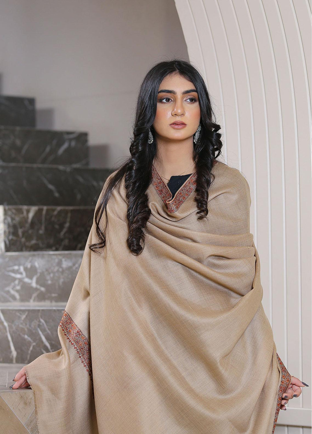 Sanaulla Exclusive Range  Pashmina  Mama D-44 L Brown 08 - Women Shawls