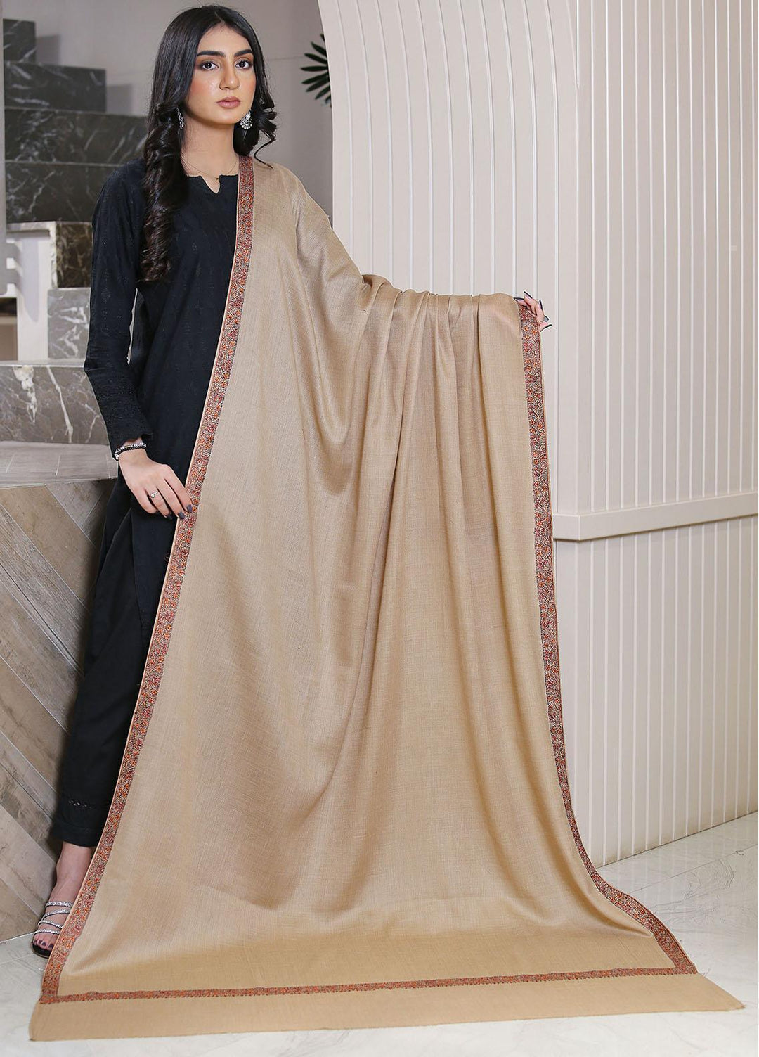 Sanaulla Exclusive Range  Pashmina  Mama D-44 L Brown 08 - Women Shawls