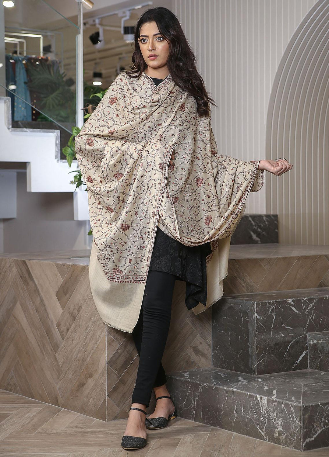 Sanaulla Exclusive Range  Pashmina  KPS 781 D-11 Fawn - Women Shawls