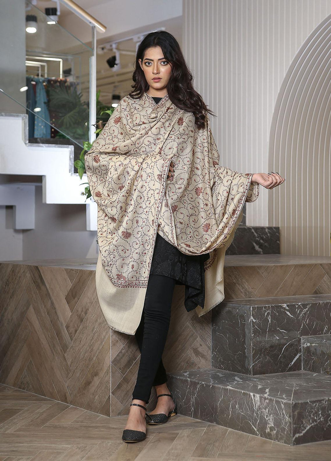 Sanaulla Exclusive Range  Pashmina  KPS 781 D-11 Fawn - Women Shawls