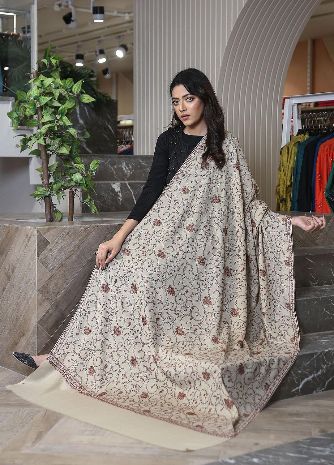 Sanaulla Exclusive Range  Pashmina  KPS 781 D-11 Fawn - Women Shawls