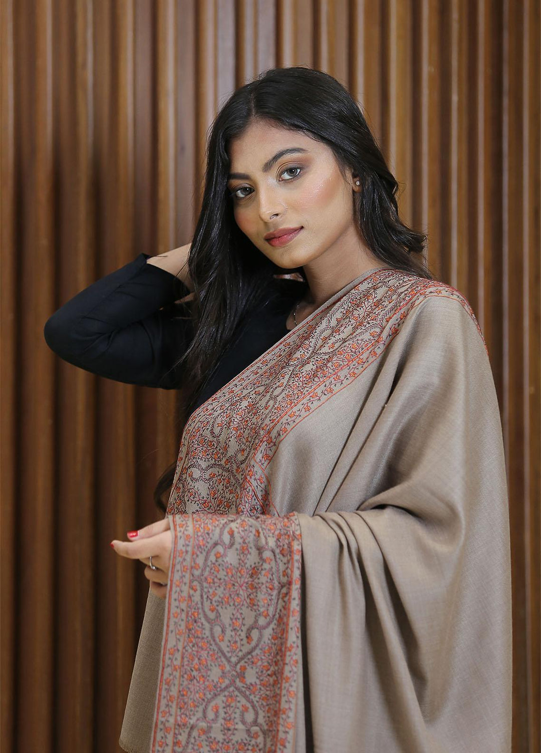 Sanaulla Exclusive Range  Pashmina  KPS 781 D-37 Brown 2 - Women Shawls