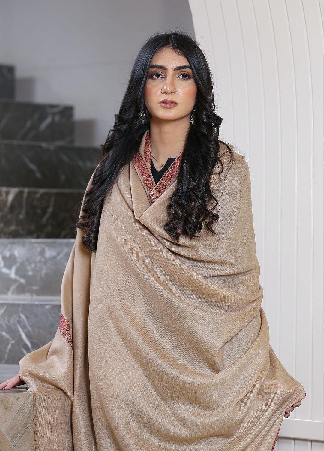 Sanaulla Exclusive Range  Pashmina  Mama D-44 L Brown 09 - Women Shawls