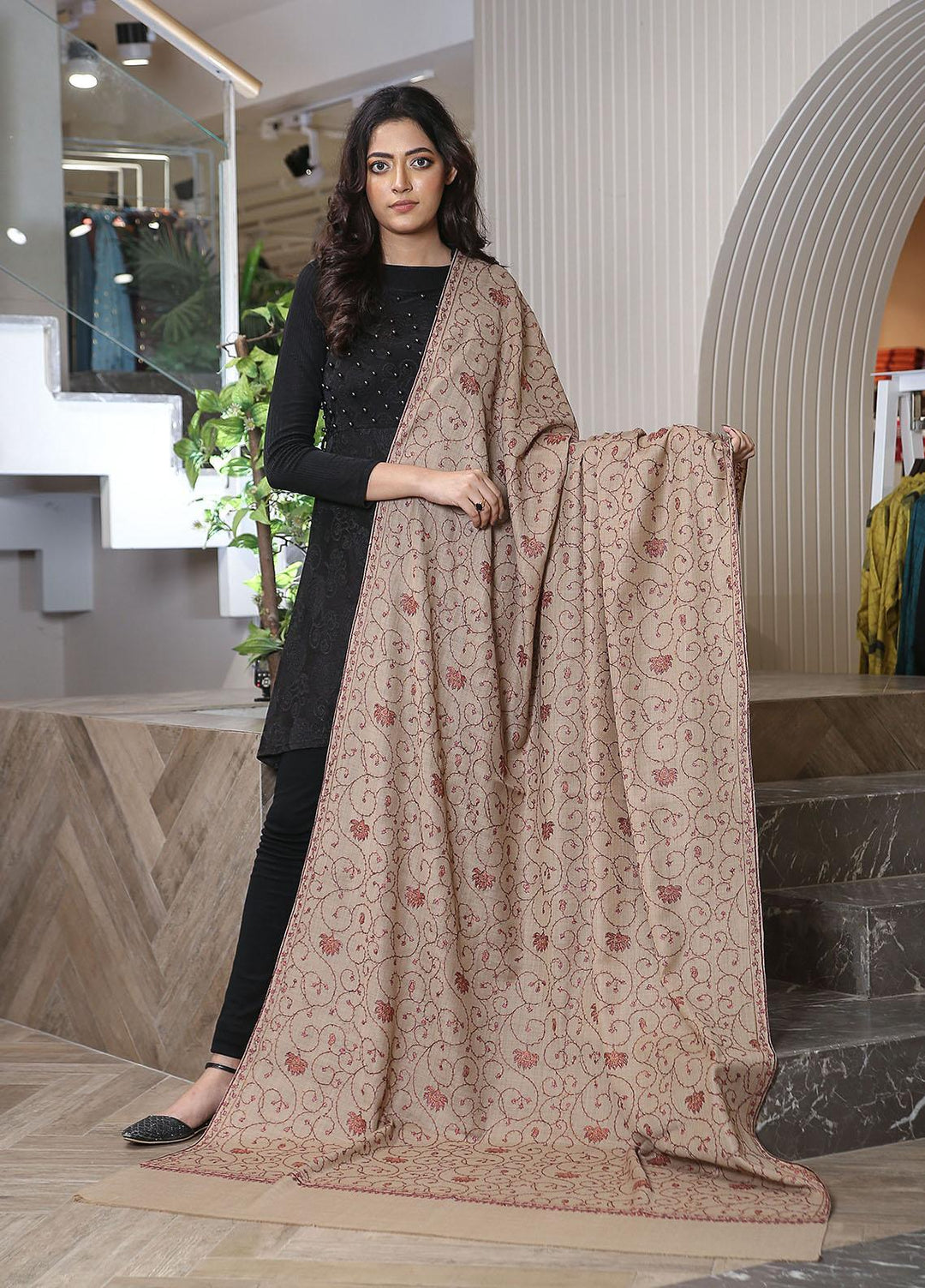 Sanaulla Exclusive Range  Pashmina  KPS 781 D-11 L Brown - Women Shawls