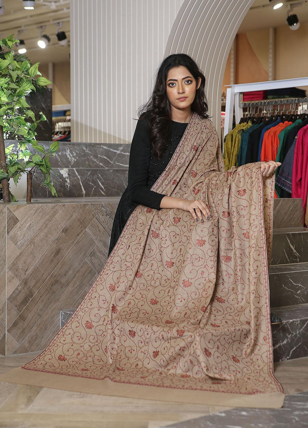 Sanaulla Exclusive Range  Pashmina  KPS 781 D-11 L Brown - Women Shawls