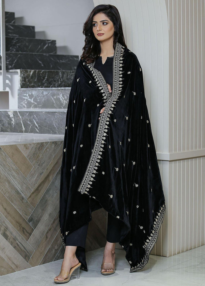 Sanaulla Exclusive Range  Pashmina  KPS 781 D-42 Black - Women Shawls