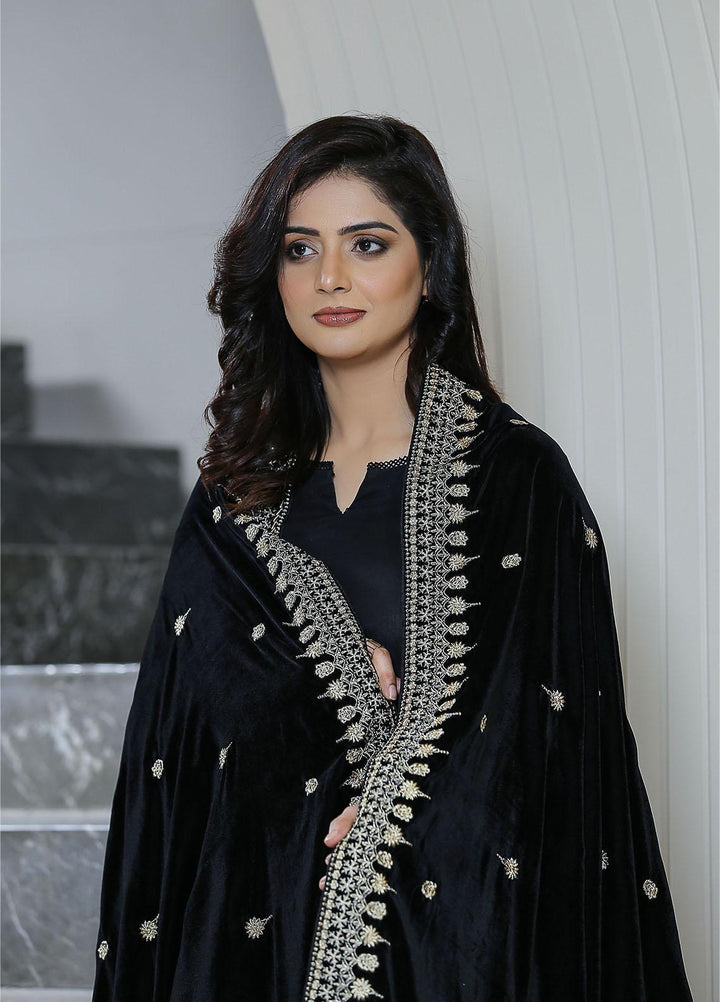 Sanaulla Exclusive Range  Pashmina  KPS 781 D-42 Black - Women Shawls