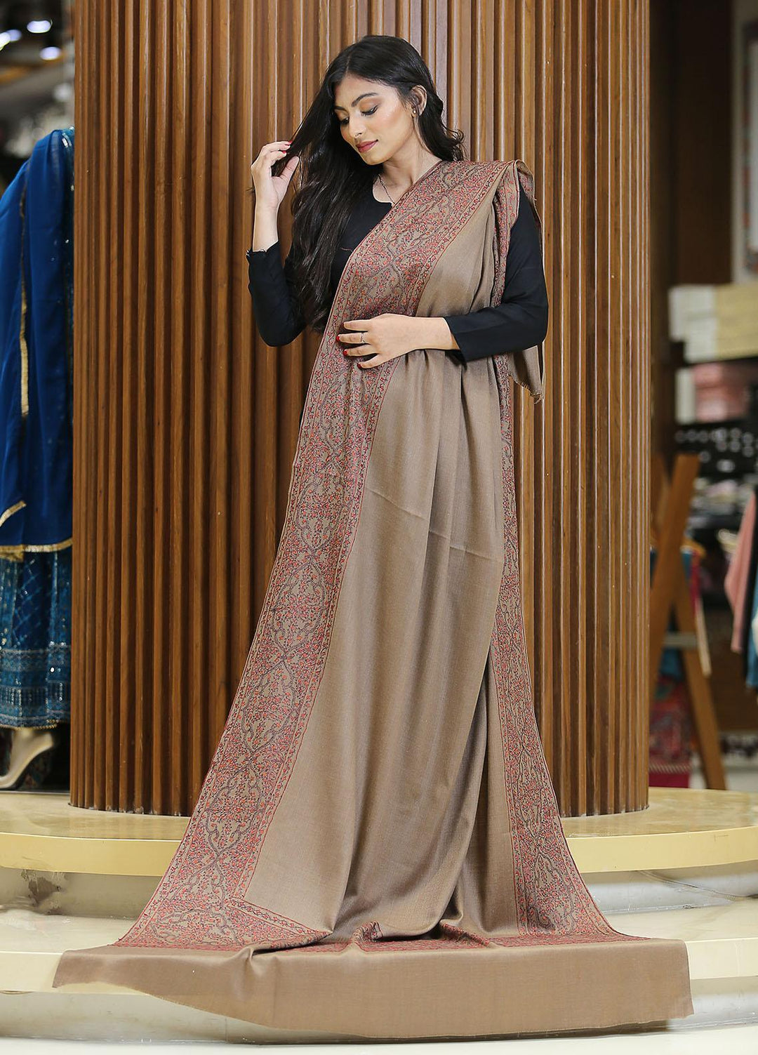 Sanaulla Exclusive Range  Pashmina  KPS 781 D-37 D Brown 2 - Women Shawls