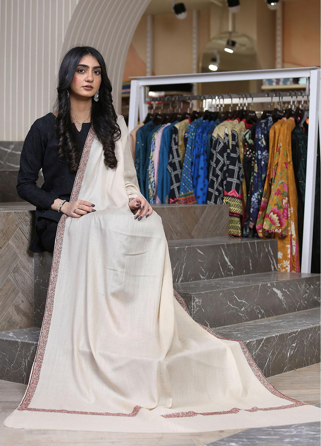 Sanaulla Exclusive Range  Pashmina  Mama D-44 Fawn 02 - Women Shawls