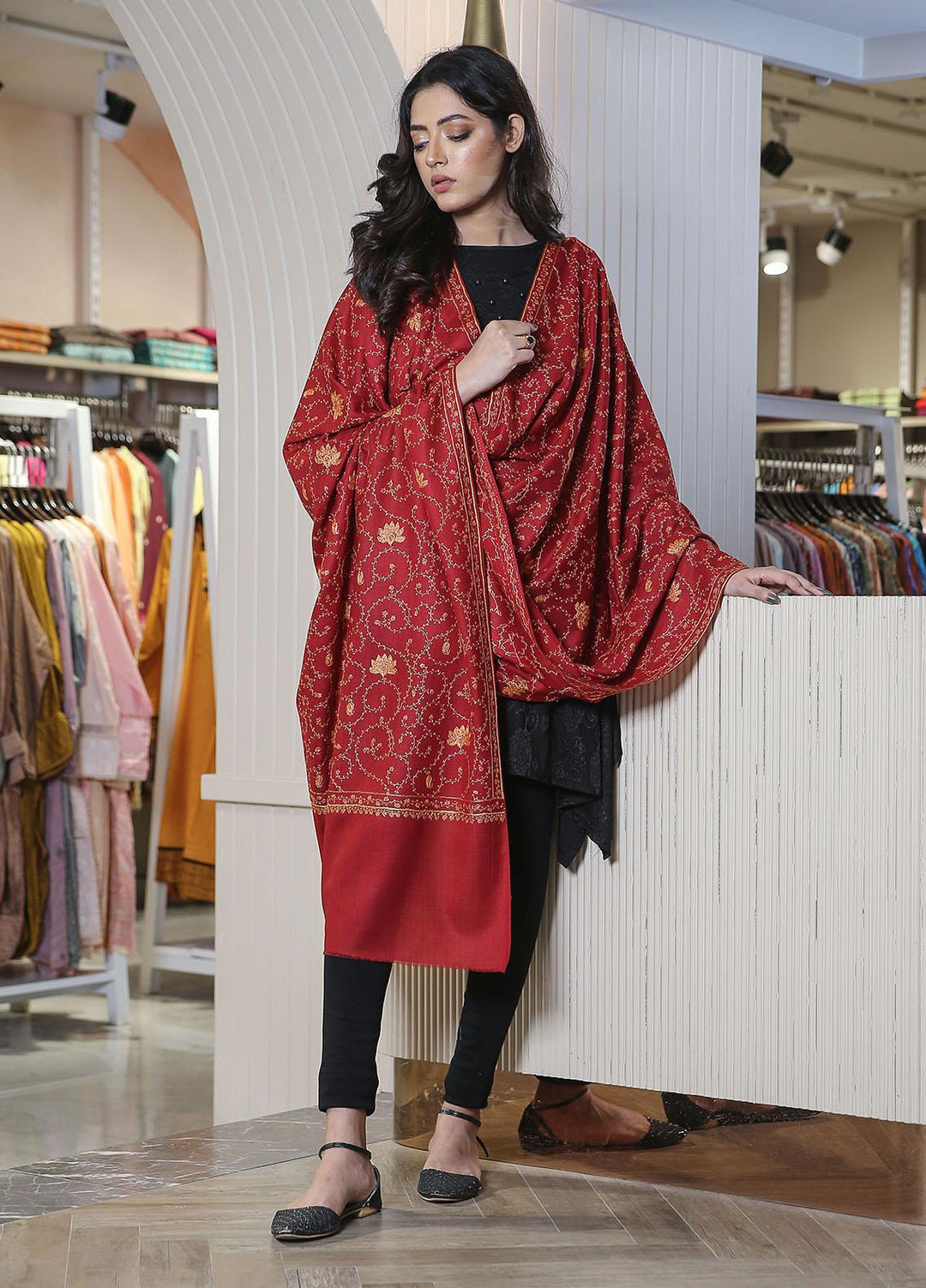 Sanaulla Exclusive Range  Pashmina  KPS 781 D-11 Red - Women Shawls