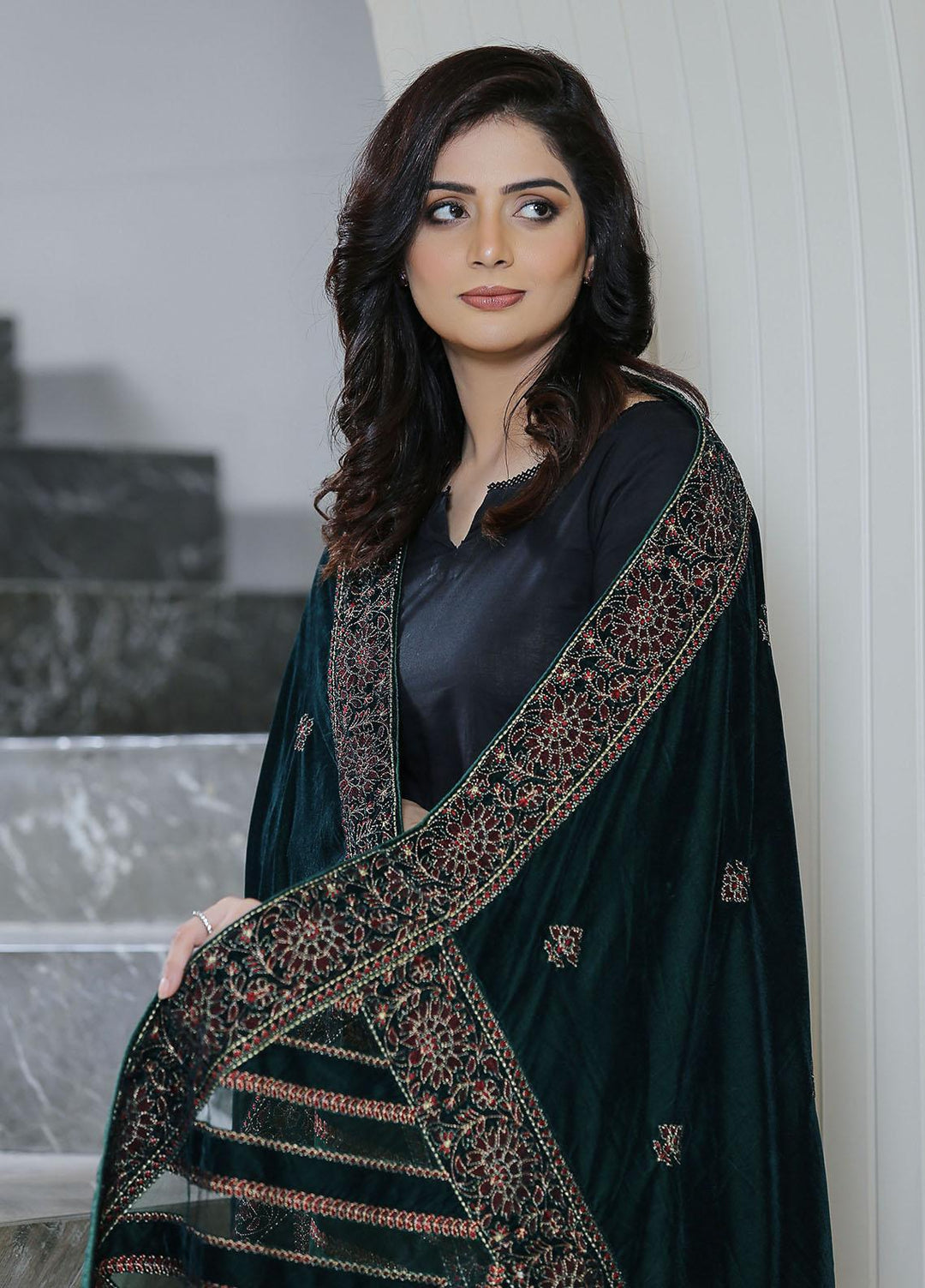 Sanaulla Exclusive Range  Pashmina  KPS 781 D-44 Green - Women Shawls