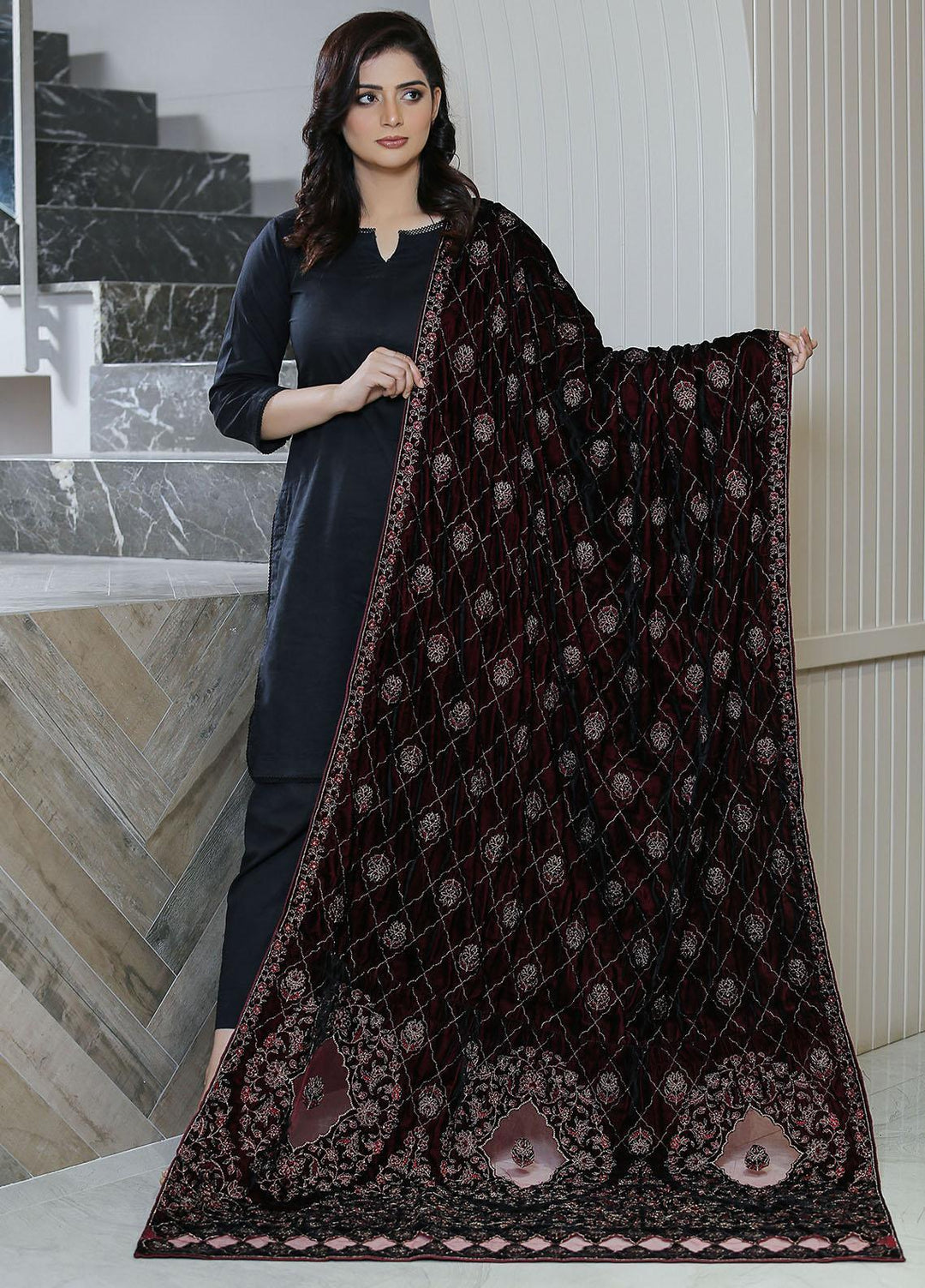 Sanaulla Exclusive Range  Pashmina  KPS 781 D-45 Maroon - Women Shawls