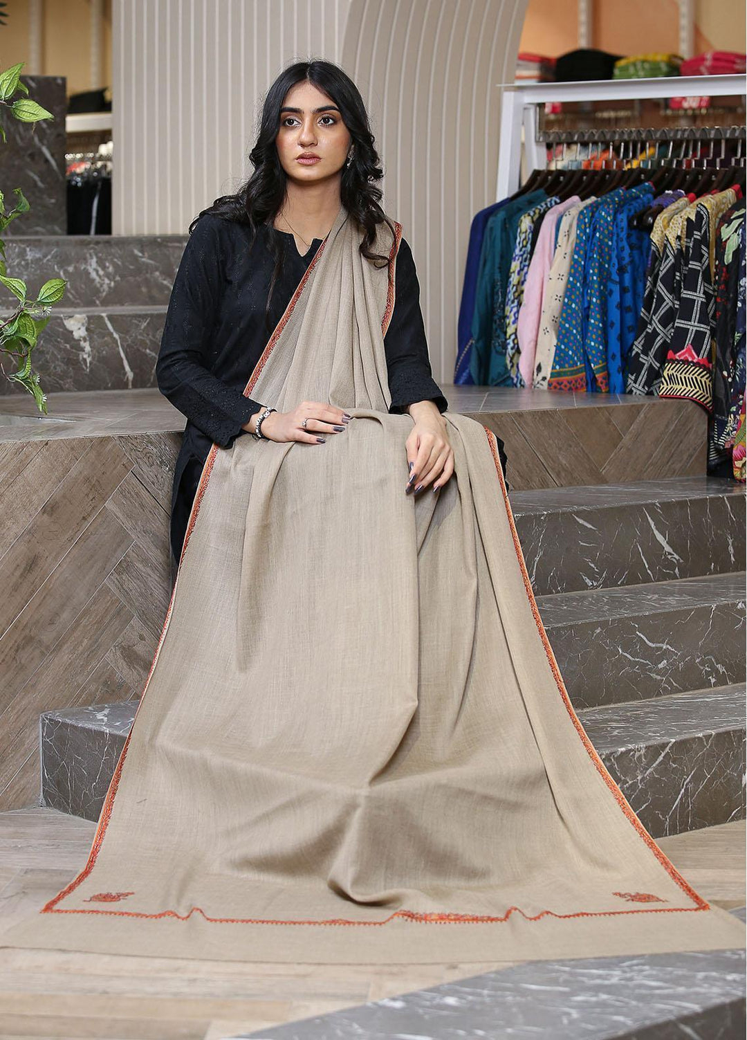 Sanaulla Exclusive Range  Pashmina  Mama D-48 L Green - Women Shawls