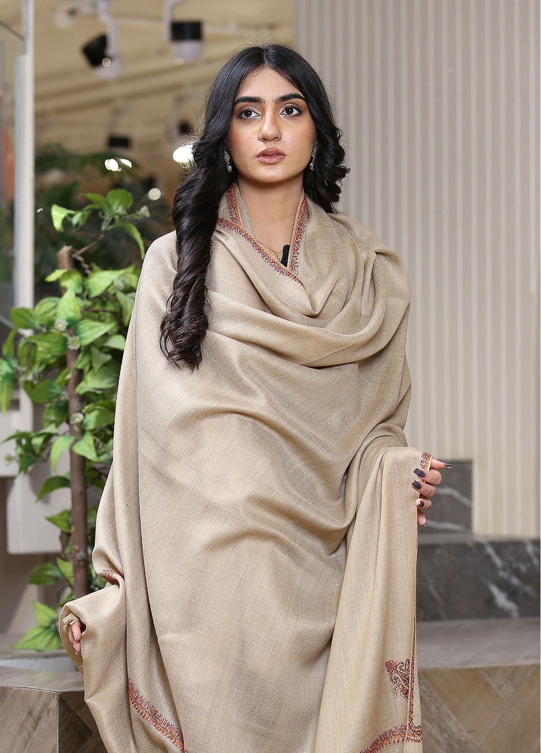 Sanaulla Exclusive Range  Pashmina  Mama D-48 L Brown - Women Shawls