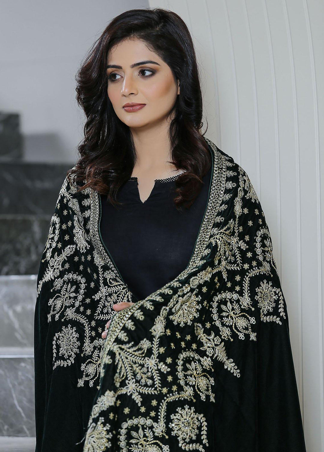 Sanaulla Exclusive Range  Pashmina  KPS 781 D-46 Green - Women Shawls