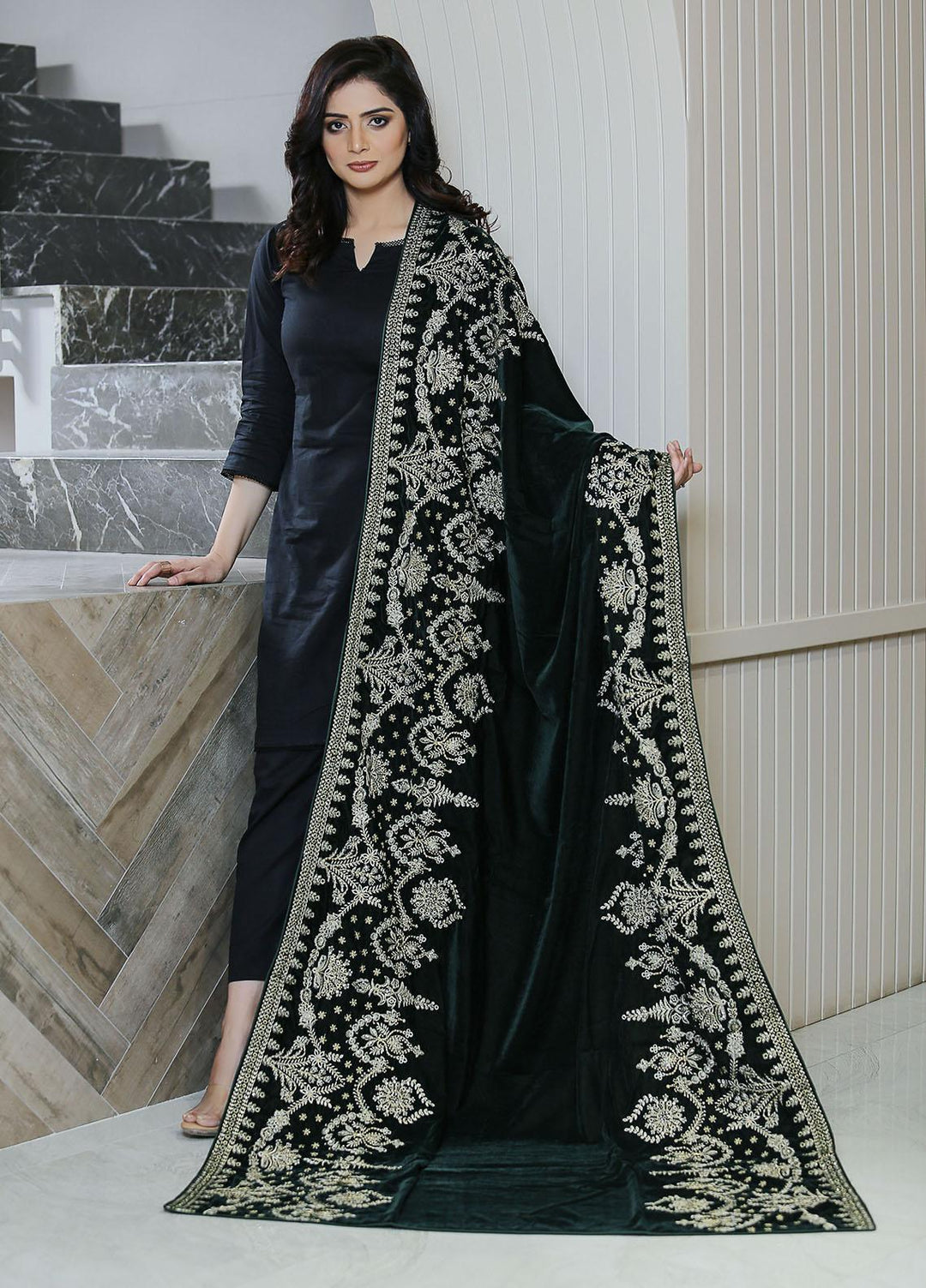 Sanaulla Exclusive Range  Pashmina  KPS 781 D-46 Green - Women Shawls