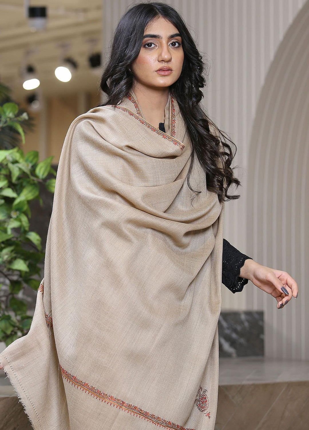 Sanaulla Exclusive Range  Pashmina  Mama D-48 L Brown 03 - Women Shawls