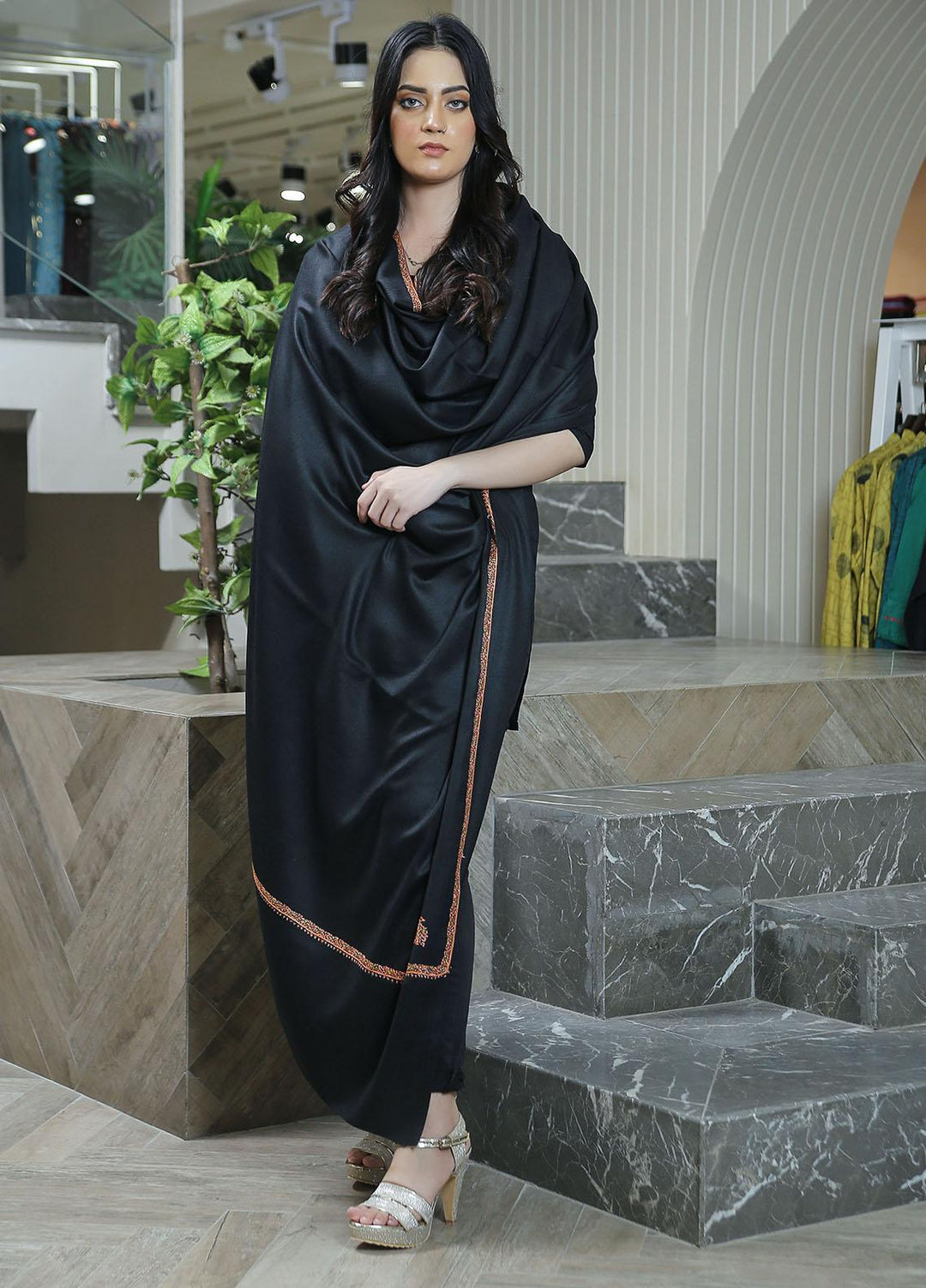 Sanaulla Exclusive Range  Pashmina  KPS 781 D-15 Black 2 - Women Shawls